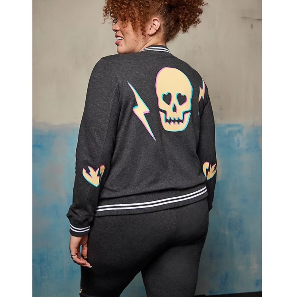 RELAXED BOMBER JACKET - EVERYDAY FLEECE LOVESICK SKULL BOLT CHARCOAL HEATHER